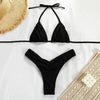 Micro Pleated Bikini Women Swimsuit Halter Bikini Set Triangle Swimwear Female Beach Wear Bathing Suit Two Piece Bikini Double Shoulder Straps Cute Swimsuit Triangle Bathing by Stevvex