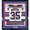 Framed Autographed/Signed Mike Richter 35x39 New York White Hockey Jersey PSA/DNA COA by Hall of Fame Sports Memorabilia