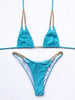 Mini Bikini Tie Dye Swimwear Women Metal Chain Patchwork Bathing suit Triangle Bikinis Women's Swimsuit Women Sparkle Glitter Swimwear Sequin Bikini Shiny String Bra Swimsuit Beach Wear by Stevvex