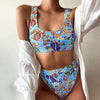 Modern Blue High Waist Bikini Push Up Swimwear Women Dragon Printed Bikini Set Retro Swimsuit Women's High Waist Bikini Swimsuits Twist Push Up Two Piece Bathing Suits Tummy Control Swimwear by Stevvex