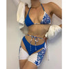Modern Blue High Waist Bikini Push Up Swimwear Women Dragon Printed Bikini Set Retro Swimsuit Women's High Waist Bikini Swimsuits Twist Push Up Two Piece Bathing Suits Tummy Control Swimwear by Stevvex