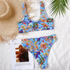 Modern Blue High Waist Bikini Push Up Swimwear Women Dragon Printed Bikini Set Retro Swimsuit Women's High Waist Bikini Swimsuits Twist Push Up Two Piece Bathing Suits Tummy Control Swimwear by Stevvex