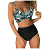 Modern Floral Bikini 2 Pieces Flower Print Bikini Set Women Crisscross High Waist String 2 Piece Bathing Suits High Waist Women's Swimsuit Shorts Solid Bikini Floral Summer Bikini Set by Stevvex