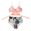 Modern Floral Bikini 2 Pieces Flower Print Bikini Set Women Crisscross High Waist String 2 Piece Bathing Suits High Waist Women's Swimsuit Shorts Solid Bikini Floral Summer Bikini Set by Stevvex
