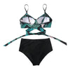 Modern Floral Bikini 2 Pieces Flower Print Bikini Set Women Crisscross High Waist String 2 Piece Bathing Suits High Waist Women's Swimsuit Shorts Solid Bikini Floral Summer Bikini Set by Stevvex