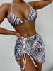 Modern Print Bikini Triangle Swimsuit Bikini 3 Piece Set Women's Swimsuit with Short Mesh Sheer Wrap Cover Ups Beach Skirt Bathing Suit Women Halter Swimwear Women Skirt 3 Pieces Set Elegant Bathing Suit Beach Wear by Stevvex