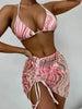 Modern Print Bikini Triangle Swimsuit Bikini 3 Piece Set Women's Swimsuit with Short Mesh Sheer Wrap Cover Ups Beach Skirt Bathing Suit Women Halter Swimwear Women Skirt 3 Pieces Set Elegant Bathing Suit Beach Wear by Stevvex