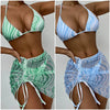 Modern Print Bikini Triangle Swimsuit Bikini 3 Piece Set Women's Swimsuit with Short Mesh Sheer Wrap Cover Ups Beach Skirt Bathing Suit Women Halter Swimwear Women Skirt 3 Pieces Set Elegant Bathing Suit Beach Wear by Stevvex