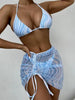 Modern Print Bikini Triangle Swimsuit Bikini 3 Piece Set Women's Swimsuit with Short Mesh Sheer Wrap Cover Ups Beach Skirt Bathing Suit Women Halter Swimwear Women Skirt 3 Pieces Set Elegant Bathing Suit Beach Wear by Stevvex