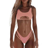 Modern White Bikini Hollow Out Swimsuit Female High Cut Swimwear Solid Fashion Bathing Suit Beach Wear Women's Front Cutout Bikini Sets Two Piece Summer Party Bathing Suits by Stevvex