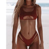 Modern White Bikini Hollow Out Swimsuit Female High Cut Swimwear Solid Fashion Bathing Suit Beach Wear Women's Front Cutout Bikini Sets Two Piece Summer Party Bathing Suits by Stevvex