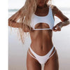 Modern White Bikini Hollow Out Swimsuit Female High Cut Swimwear Solid Fashion Bathing Suit Beach Wear Women's Front Cutout Bikini Sets Two Piece Summer Party Bathing Suits by Stevvex