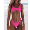 Modern White Bikini Hollow Out Swimsuit Female High Cut Swimwear Solid Fashion Bathing Suit Beach Wear Women's Front Cutout Bikini Sets Two Piece Summer Party Bathing Suits by Stevvex