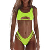 Modern White Bikini Hollow Out Swimsuit Female High Cut Swimwear Solid Fashion Bathing Suit Beach Wear Women's Front Cutout Bikini Sets Two Piece Summer Party Bathing Suits by Stevvex