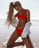 Modern White Bikini Hollow Out Swimsuit Female High Cut Swimwear Solid Fashion Bathing Suit Beach Wear Women's Front Cutout Bikini Sets Two Piece Summer Party Bathing Suits by Stevvex