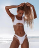 Modern White Bikini Hollow Out Swimsuit Female High Cut Swimwear Solid Fashion Bathing Suit Beach Wear Women's Front Cutout Bikini Sets Two Piece Summer Party Bathing Suits by Stevvex