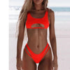 Modern White Bikini Hollow Out Swimsuit Female High Cut Swimwear Solid Fashion Bathing Suit Beach Wear Women's Front Cutout Bikini Sets Two Piece Summer Party Bathing Suits by Stevvex