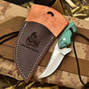 Neck Knife with Leather Sheath – Mini Damascus Pattern Blade | Green Resin Handle | JW SteelCrafts by JW SteelCrafts