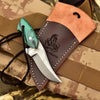 Neck Knife with Leather Sheath – Mini Damascus Pattern Blade | Green Resin Handle | JW SteelCrafts by JW SteelCrafts