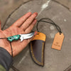 Neck Knife with Leather Sheath – Mini Damascus Pattern Blade | Green Resin Handle | JW SteelCrafts by JW SteelCrafts