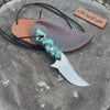Neck Knife with Leather Sheath – Mini Damascus Pattern Blade | Green Resin Handle | JW SteelCrafts by JW SteelCrafts