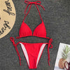 Neon Pink Bikini Women Swimwear Halter Swimsuit Female Two-Pieces Bikini Set Swimwear Halter String Triangle Bikini Sets Bather Bathing Suit Swim by Stevvex