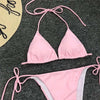 Neon Pink Bikini Women Swimwear Halter Swimsuit Female Two-Pieces Bikini Set Swimwear Halter String Triangle Bikini Sets Bather Bathing Suit Swim by Stevvex