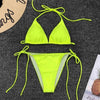Neon Pink Bikini Women Swimwear Halter Swimsuit Female Two-Pieces Bikini Set Swimwear Halter String Triangle Bikini Sets Bather Bathing Suit Swim by Stevvex