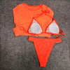 Neon Yellow Crop Top Swimwear Women Summer 3 Pieces Swimsuit Bikini Sets With Sheer Crop Top Cover Up Beachwear Mesh Long Sleeve Cover Ups Top Three Piece Swimsuit Bikini Set by Stevvex