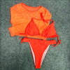 Neon Yellow Crop Top Swimwear Women Summer 3 Pieces Swimsuit Bikini Sets With Sheer Crop Top Cover Up Beachwear Mesh Long Sleeve Cover Ups Top Three Piece Swimsuit Bikini Set by Stevvex