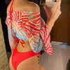 New Bikini Bikini Swimsuit For Women 3 Pieces Set Knot Front Off Shoulder Cover Up with Halter Bikini Sets Bathing Suit Women Swimwear Female Swimsuit Three-pieces Bikini set Halter Bather Bathing Suit Swim Beach Lady by Stevvex