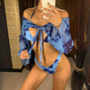 New Bikini Bikini Swimsuit For Women 3 Pieces Set Knot Front Off Shoulder Cover Up with Halter Bikini Sets Bathing Suit Women Swimwear Female Swimsuit Three-pieces Bikini set Halter Bather Bathing Suit Swim Beach Lady by Stevvex