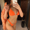 New Bikini Bikini Swimsuit For Women 3 Pieces Set Knot Front Off Shoulder Cover Up with Halter Bikini Sets Bathing Suit Women Swimwear Female Swimsuit Three-pieces Bikini set Halter Bather Bathing Suit Swim Beach Lady by Stevvex