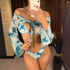 New Bikini Bikini Swimsuit For Women 3 Pieces Set Knot Front Off Shoulder Cover Up with Halter Bikini Sets Bathing Suit Women Swimwear Female Swimsuit Three-pieces Bikini set Halter Bather Bathing Suit Swim Beach Lady by Stevvex