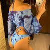 New Bikini Bikini Swimsuit For Women 3 Pieces Set Knot Front Off Shoulder Cover Up with Halter Bikini Sets Bathing Suit Women Swimwear Female Swimsuit Three-pieces Bikini set Halter Bather Bathing Suit Swim Beach Lady by Stevvex