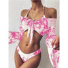 New Bikini Bikini Swimsuit For Women 3 Pieces Set Knot Front Off Shoulder Cover Up with Halter Bikini Sets Bathing Suit Women Swimwear Female Swimsuit Three-pieces Bikini set Halter Bather Bathing Suit Swim Beach Lady by Stevvex