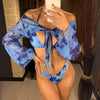 New Bikini Bikini Swimsuit For Women 3 Pieces Set Knot Front Off Shoulder Cover Up with Halter Bikini Sets Bathing Suit Women Swimwear Female Swimsuit Three-pieces Bikini set Halter Bather Bathing Suit Swim Beach Lady by Stevvex