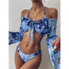 New Bikini Bikini Swimsuit For Women 3 Pieces Set Knot Front Off Shoulder Cover Up with Halter Bikini Sets Bathing Suit Women Swimwear Female Swimsuit Three-pieces Bikini set Halter Bather Bathing Suit Swim Beach Lady by Stevvex