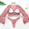 New Bikini Bikini Swimsuit For Women 3 Pieces Set Knot Front Off Shoulder Cover Up with Halter Bikini Sets Bathing Suit Women Swimwear Female Swimsuit Three-pieces Bikini set Halter Bather Bathing Suit Swim Beach Lady by Stevvex