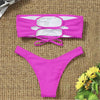 New Bikini High Waist Strapless Bikini Women Swimwear Women Swimsuit Padded Bathing Suit Pure Color Women's Bandeau Bikini Top-High Leg High Waist Bikini Bottom Set by Stevvex