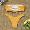 New Bikini High Waist Strapless Bikini Women Swimwear Women Swimsuit Padded Bathing Suit Pure Color Women's Bandeau Bikini Top-High Leg High Waist Bikini Bottom Set by Stevvex
