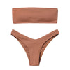 New Bikini High Waist Strapless Bikini Women Swimwear Women Swimsuit Padded Bathing Suit Pure Color Women's Bandeau Bikini Top-High Leg High Waist Bikini Bottom Set by Stevvex