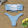 New Bikini High Waist Strapless Bikini Women Swimwear Women Swimsuit Padded Bathing Suit Pure Color Women's Bandeau Bikini Top-High Leg High Waist Bikini Bottom Set by Stevvex