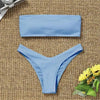 New Bikini High Waist Strapless Bikini Women Swimwear Women Swimsuit Padded Bathing Suit Pure Color Women's Bandeau Bikini Top-High Leg High Waist Bikini Bottom Set by Stevvex