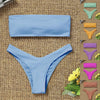 New Bikini High Waist Strapless Bikini Women Swimwear Women Swimsuit Padded Bathing Suit Pure Color Women's Bandeau Bikini Top-High Leg High Waist Bikini Bottom Set by Stevvex