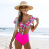 New Bikini Set Female Ruffle Swimwear Women Print Floral Push Up Swimsuit Bathing Suit Flounce Bikini Set Women Side Bandage Two Piece Swimsuit Beachwear by Stevvex