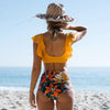 New Bikini Set Female Ruffle Swimwear Women Print Floral Push Up Swimsuit Bathing Suit Flounce Bikini Set Women Side Bandage Two Piece Swimsuit Beachwear by Stevvex