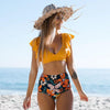New Bikini Set Female Ruffle Swimwear Women Print Floral Push Up Swimsuit Bathing Suit Flounce Bikini Set Women Side Bandage Two Piece Swimsuit Beachwear by Stevvex
