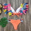 New Bikini Set Female Ruffle Swimwear Women Print Floral Push Up Swimsuit Bathing Suit Flounce Bikini Set Women Side Bandage Two Piece Swimsuit Beachwear by Stevvex