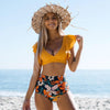 New Bikini Set Female Ruffle Swimwear Women Print Floral Push Up Swimsuit Bathing Suit Flounce Bikini Set Women Side Bandage Two Piece Swimsuit Beachwear by Stevvex